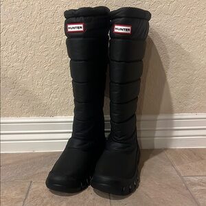 Hunter Black Winter Rain Boots with Quilted Design